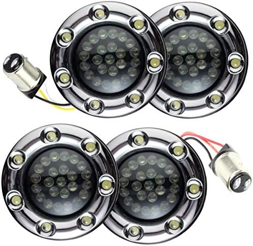 Eagle Lights 2 Inch Infinity Beam Front and Rear LED Turn Signal Kit w/Running LED Light Ring Covers for Harley Davidson® Motorcycles - Chrome / 1157 Front / 1157 Rear