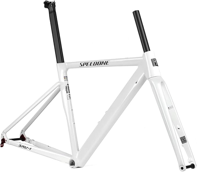700C Road Bike Frameset 50cm 52cm Aluminum Alloy Track Frame Breaking Wind Racing Cyclo-Cross Frame Thru Axle F12*100MM R12*142MM BSA BB68mm Disc Brake Carbon Fork(White,50cm)