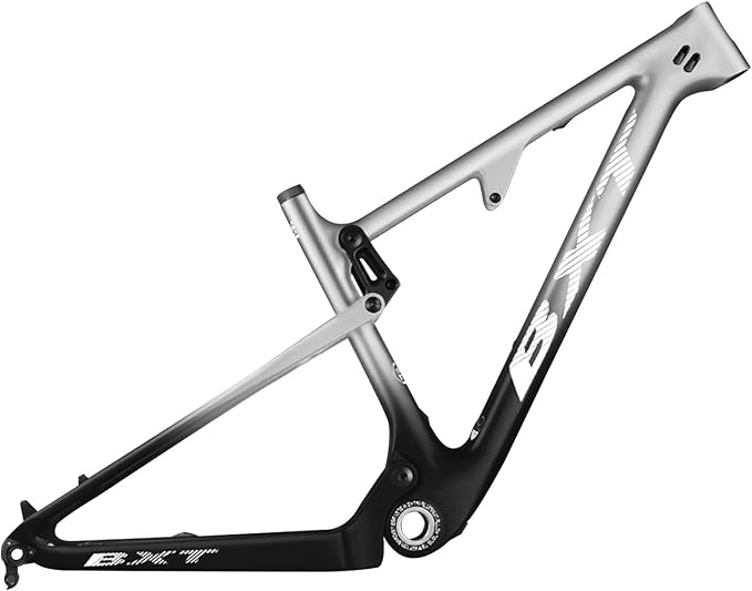 29er Carbon Fibre Mountain Bike Frame 16/17/18.5/20inch Full Suspension Frame 100mm Travel XC Soft Tail Trail Racing Bike Frame 12 * 142mm Thru-Axle/9 * 135mm QR Disc Brake(Silver,29 * 17")