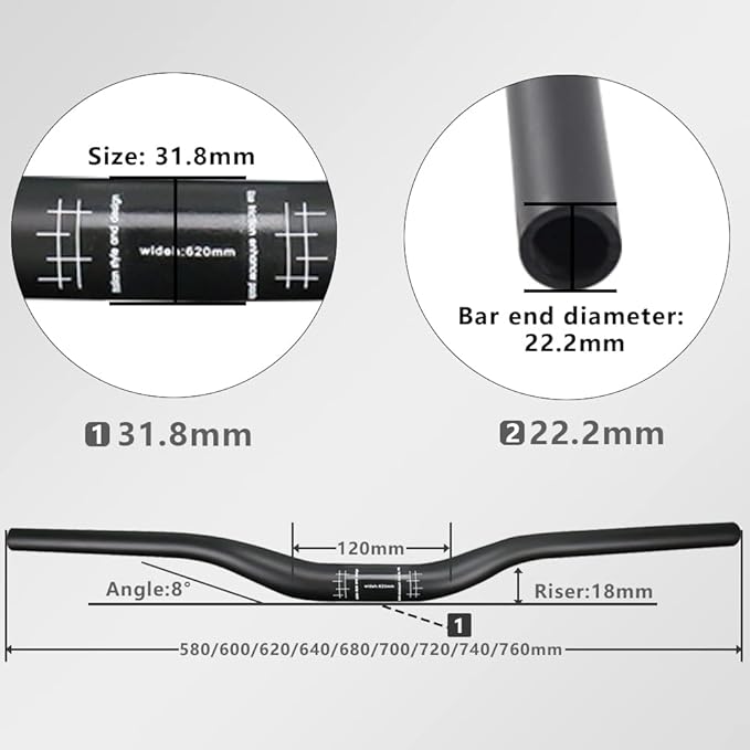 Carbon Handlebars, Mountain Bike Handlebars, Riser Bars 31.8mm 3K Matt Glossy 680mm 700mm 720mm 740mm 760mm MTB Handlebars for Mountain Bikes,Road Bike
