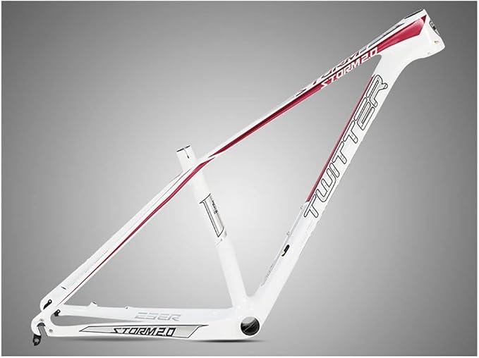 27.5er 29er Mountain Bike Frame 15''/17''/19'' XC Hardtail Bike Carbon Fiber Frame QR 135mm Disc Brake Frame Internal Routing (Color : White, Size : 27.5 * 17'')