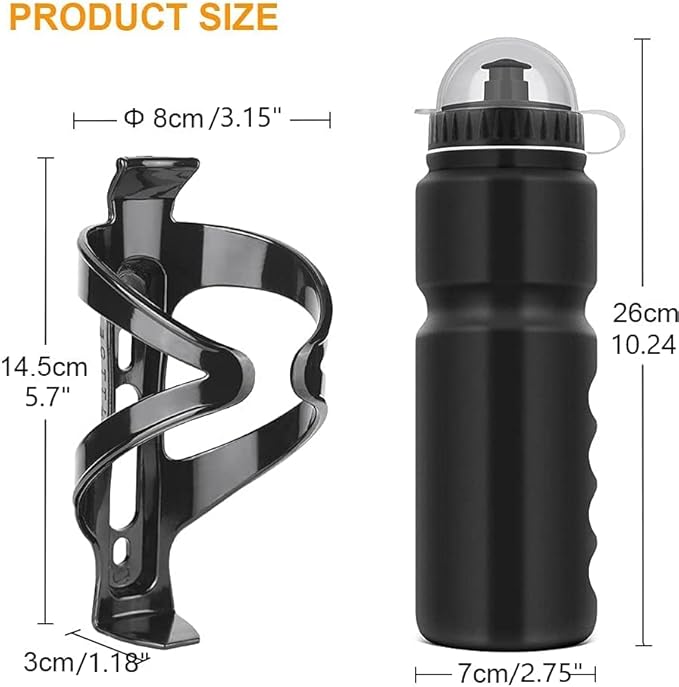 Ainiv Bike Water Bottle Cage with BPA-Free 800ml/28oz Bike Bottle, Black Gloss Strong Bike Water Bottle Holder, Bicycle Cup Holder, Cycling Bottle Holder for Road Bike and Mountain Bike, Black
