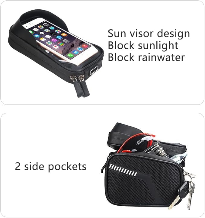 Bike Frame Bag with 2 Side Storage Pockets Bicycle Top Tube Phone Bag with Sensitive Touch Screen,Waterproof