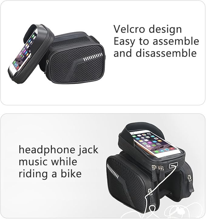 Bike Frame Bag with 2 Side Storage Pockets Bicycle Top Tube Phone Bag with Sensitive Touch Screen,Waterproof