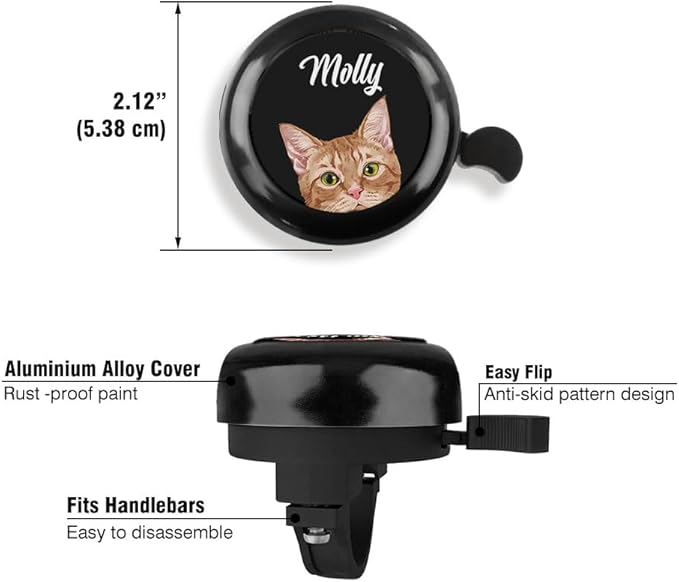 WIRESTER Personalized Custom Bike Bell with Your Text, Aluminum Round Classic Ring Bicycle Bell, Bike Accessories Bell Ring for Adults Kids Girls Boys