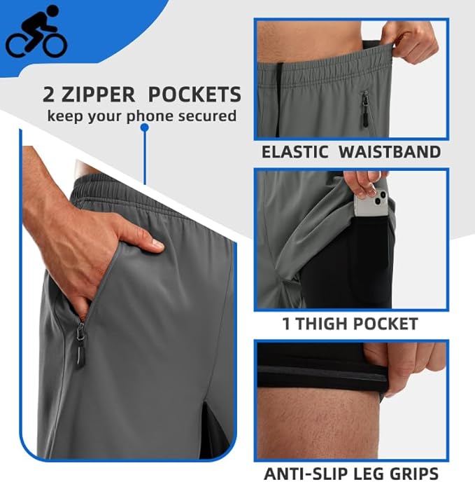 Bikewa Men's Mountain Bike Shorts 3D Padded Loose-fit Riding Biking Cycling Bicycle Biker Shorts for Men Zipper Pockets