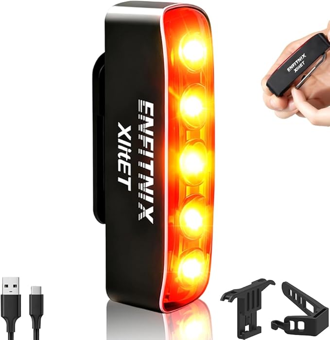 ENFITNIX XlitET Bike Tail Light,Brake Sensing,Auto On/Off,50 Lumen Ultra Bright Rear Bike Light,USB-C Rechargeable LED Bicycle Tail Lights,IPX5 Waterproof,Cycling Accessories Lights for Night Riding.
