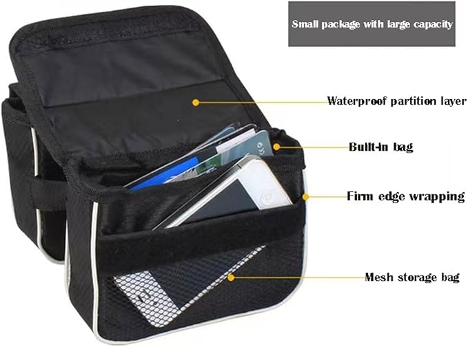 Bike frame bag handlebar bags for mountain bikes waterproof portable storage bag top tube bag phone storage bag accessories (2 bags)