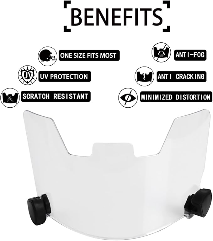 Football Visor Helmet Clear Visor, Scratch Resistant, UV Block, Anti-Fog, Anti-Cracking. Fits Youth and Adult Football Helmets.