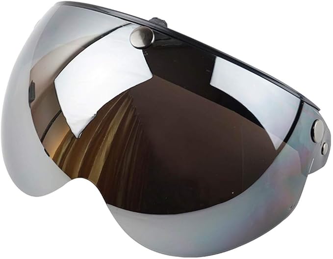 VCOROS Universal Motorcycle Retro Pilot-Style Standard 3 Snap-Button Visor Flip Up Down Open Face Helmet Half Face Shield(Chrome Silver)