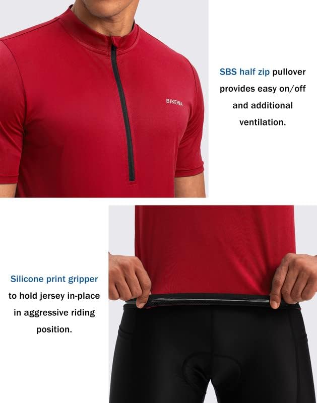 Bikewa Men's Cycling Jersey Moisture Wicking Short Sleeve UPF Half Zip Bike Road Riding Biking Shirts for Men Zipper Pockets