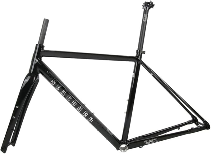 700C Road Bike Frameset Gravel Bike Frame 44cm/47cm/50cm/53cm/56cm Aluminum Alloy Disc Brake Frame with Carbon Fibre Fork Thru Axle F12*100mm R12*142mm Internal Routing(Gloss Black,44cm)