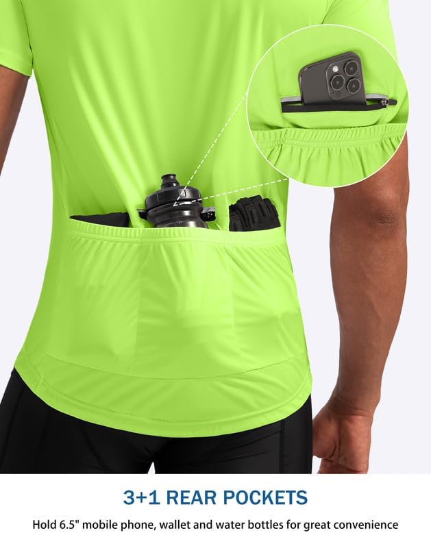 Bikewa Men's Cycling Jersey Moisture Wicking Short Sleeve UPF Half Zip Bike Road Riding Biking Shirts for Men Zipper Pockets