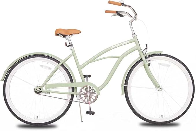 ACEGER 24 26 Inch Women Beach Cruiser Bike, Single Speed and 7 Speed, Adult Hybrid Bike Commuter Bicycle, Hi-Ten Steel Frame with Adjustable Handlebar and Saddle, Multiple Colors