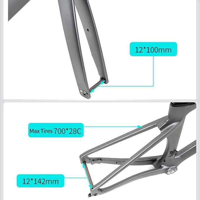 Carbon Fiber Road Bike Frameset Disc Brake Thru Axle Breaking Wind Racing Frame 43.5/46/48/50/52/54/56CM Internal Routing ， for 700C Wheels (Color : Dark Gray, Size : 50CM)