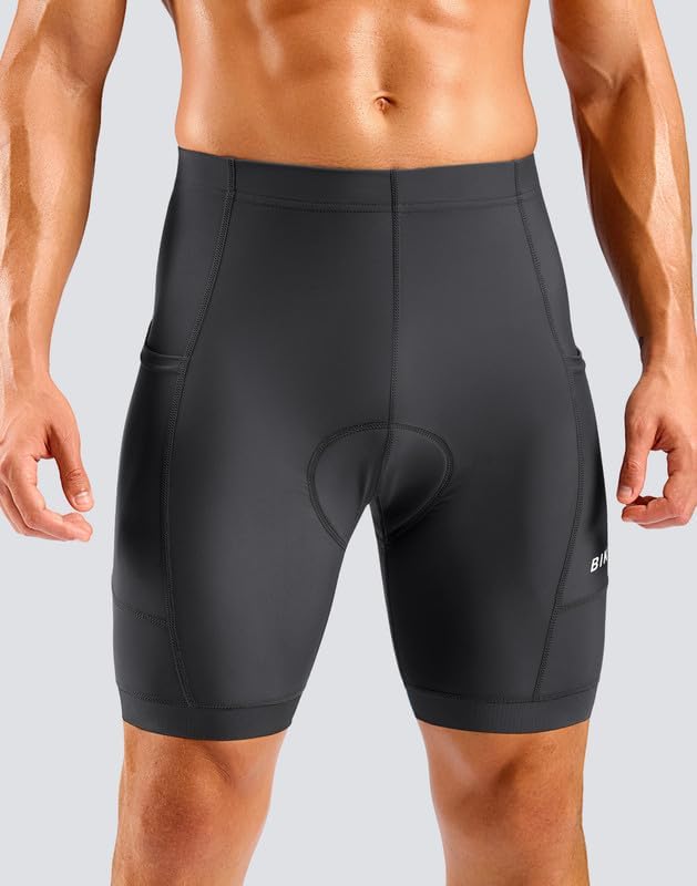 Bikewa Men's Cycling Shorts 7" 4D Padded Bike Shorts for Men Road Biking Bicycle Riding Cycle Biker Phone Pockets