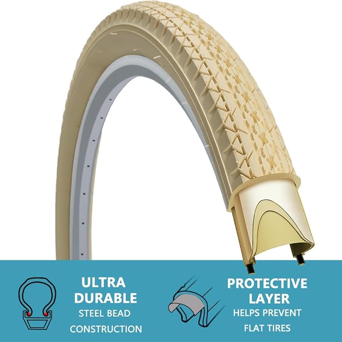 SIMEIQI 1 or 2 Pack 26"x2.125" Cruiser Beach Bike Tires Cream Color with or Without Inner Tubes 26"x1.75"/2.125" Replacement Folding Bicycle Tyres for City Commuter Urban Pavement