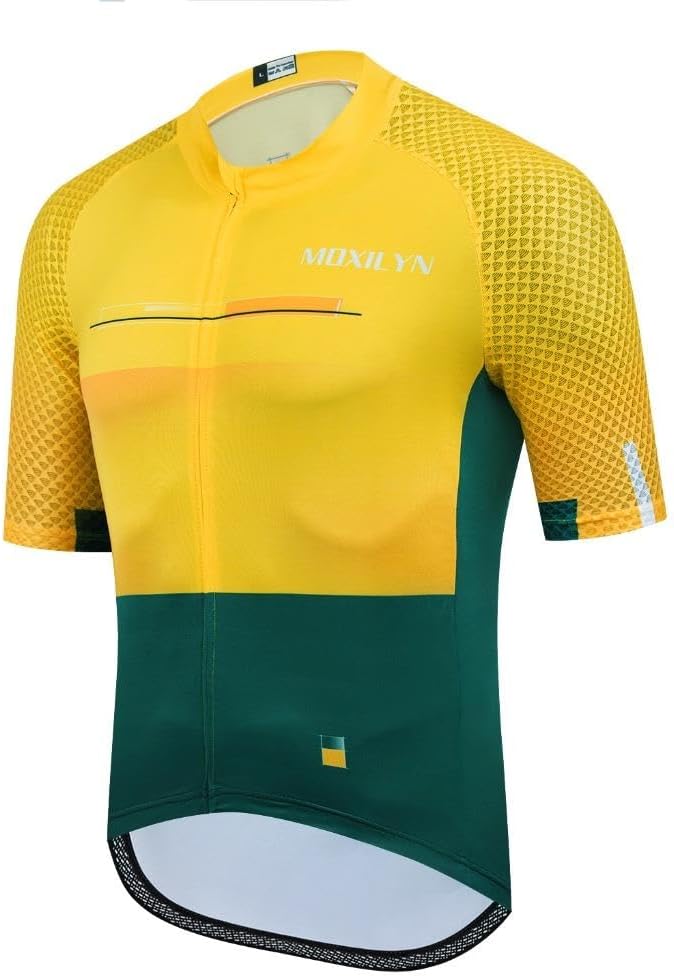 MOXILYN Men's Cycling Jersey Short Sleeve with 4 Pockets Moisture Wicking Breathable Quick Dry MTB Biking Shirt