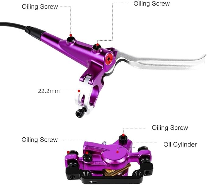 Bicycle Hydraulic Disc Brake Set, Front 800Mm Rear 1400Mm Hose 2-Piston MTB Brake System With 160Mm Rotors For Mountain Bike, 370N Stopping Power(Purple)
