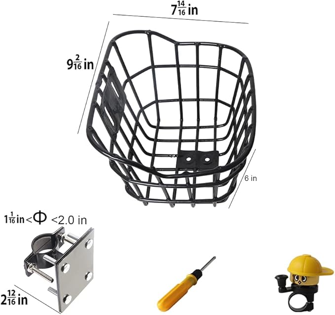 Bike Basket with a Fixed Holder,Kids Small Scooter Tricycle Accessories Kit with Bells Tools,Rust-Resistant Electric Bicycle Front Baskets Accessories for Women and Men