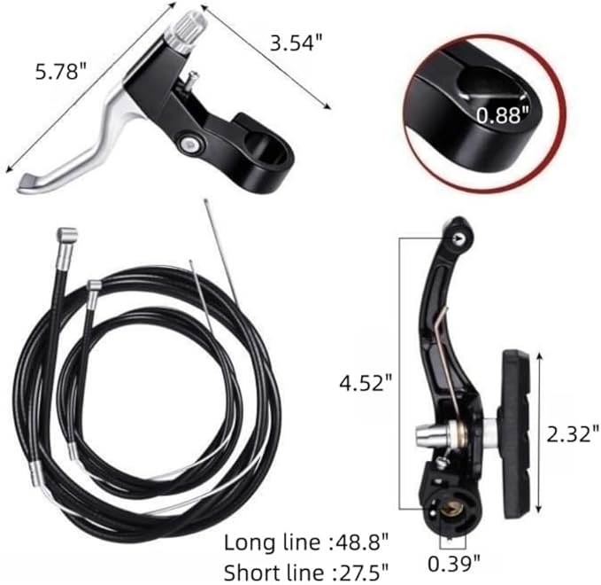 DISIWENE Complete V-Type Bike Brake Set, Front and Rear Bike MTB Brake Inner and Outer Cables and Lever Kit Includes Calipers Levers Cables (Silver-4Pcs)