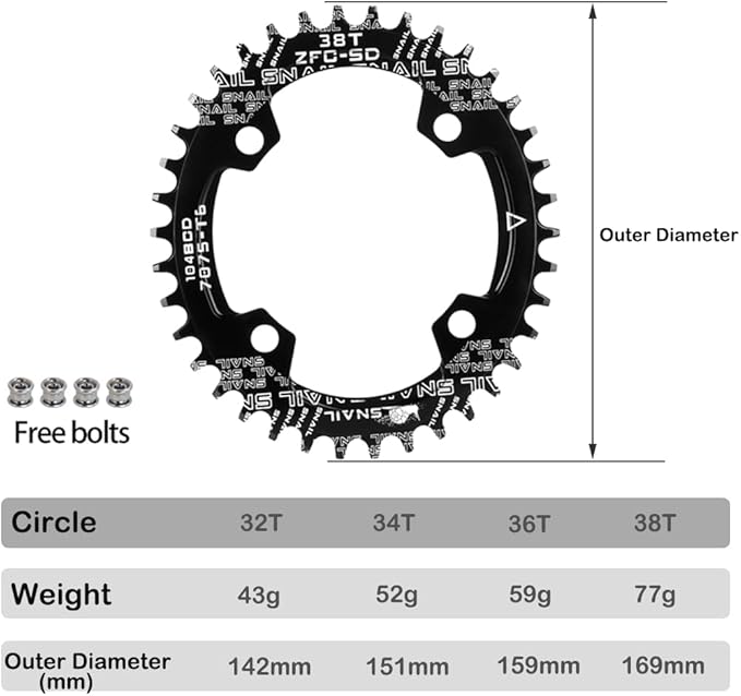 CYSKY 104 BCD Chainring 30T to 52T Narrow Wide Chainring with Sprocket Bolts for 1x Set-up Road Bike Mountain Bike BMX MTB Gravel Ebike