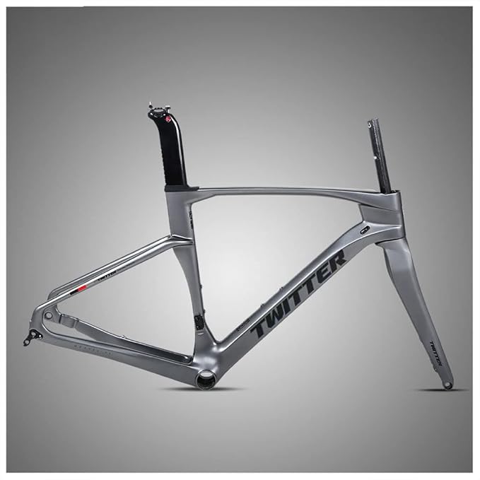 Carbon Fiber Road Bike Frameset Disc Brake Racing Frame 45/48/51/54CM 12x100/12x142mm Thru Axle Bicycle Frame for 700c Wheels(Dark Gray,54cm)