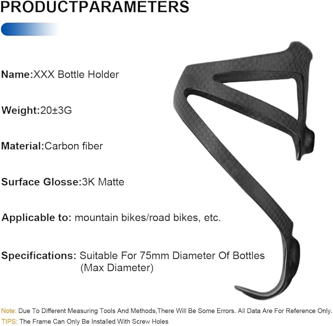 Full Carbon Fiber Ultra-Light Bike Drink Water Bottle Cage Holder Brackets for Road Bicycle Light Drink Water Bottle Cage Holder Black 3K Matte