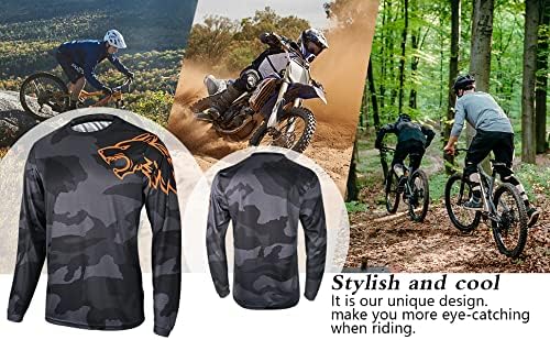 Men's Mountain Bike Shirts Long Sleeve MTB Off-Road Motocross Jersey Quick Dry&Moisture-Wicking