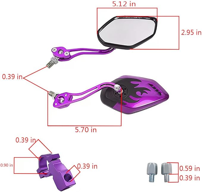 Bicycle Mirrors for Handlebars 2 Pack,Essential Electric Bike Accessory,Mirrycle Bike Mirror,Bike Mirrors for Safe Riding,Handlebar Rearview Mirror,Lowrider Bike Parts & Accessories(purple)