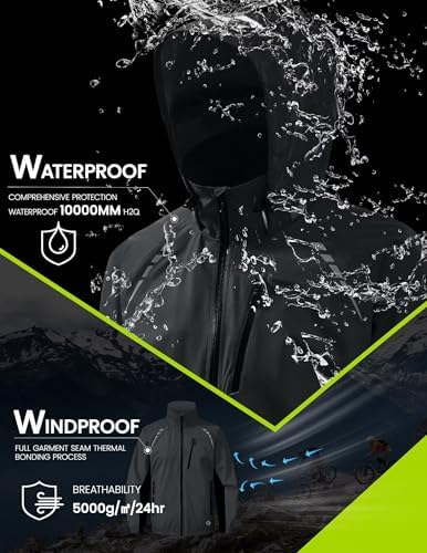 Nepest Cycling Rain Jacket Mens Waterproof Lightweight Packable Biking Windbreaker with Hood Raincoat for Running Hiking