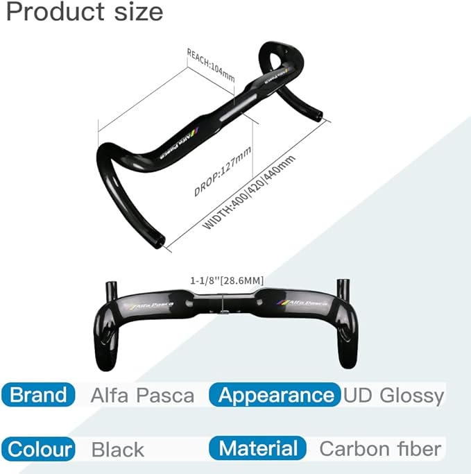 Alfa Pasca Aero Handlebars for Road Bike Carbon Racing Bicycle Handlebars Drop Bars Lightweight 31.8 UD Glossy/Matte 400/420/440mm