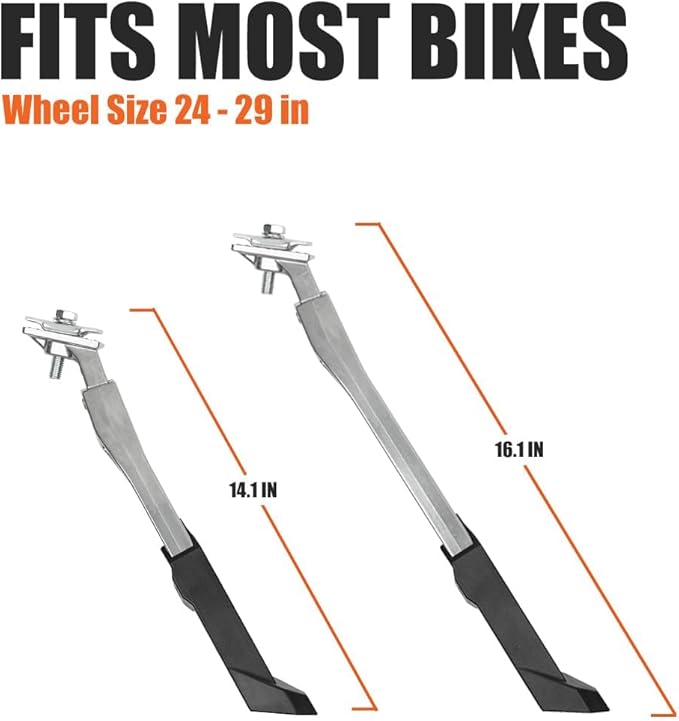 BV Rear Bike Stand for 24”-29” - Adjustable Bikes Kickstand for Adult Bike with Non-Slip Foot & Spring-Loaded Latch for Stable Any-Angle Stance - Bicycle Stand for Mountain, City & Hybrid Bikes