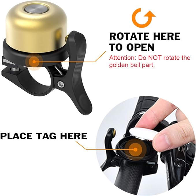 Bicycle Bell for Apple AirTag 120dB, AirTag Bike Mount GPS Tracker Waterproof Classic Brass Holder Hides Air Tag Under Bike Bell Anti-Theft