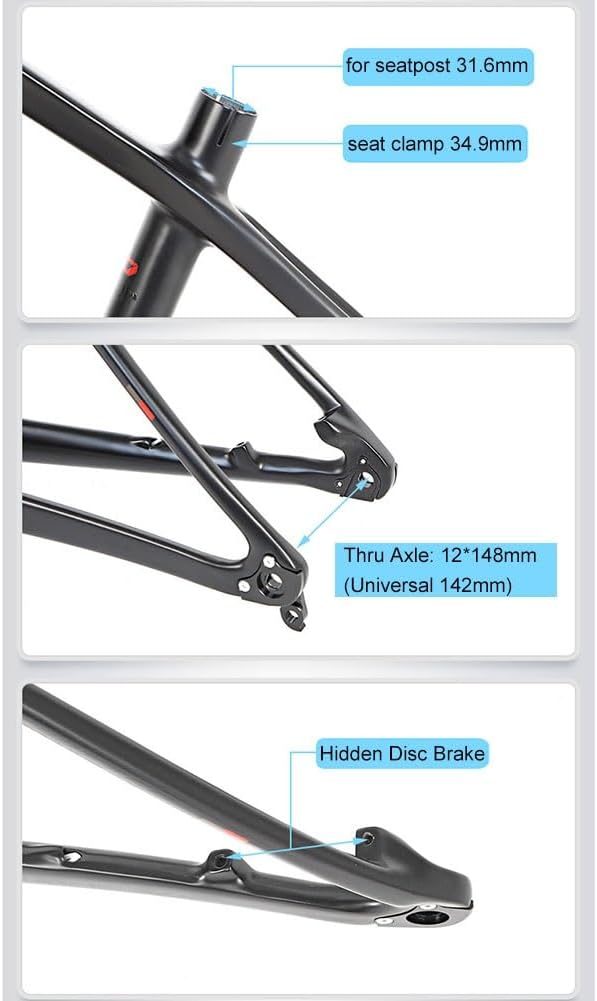 TUJISEK Mountain Bikes Frame Carbon Fiber 15''/17''/19'' Thru Axle 12 * 148mm Boost Mountain Bikes Frame Disc Brake XC Frame Internal Routing for 27.5 29er Wheels