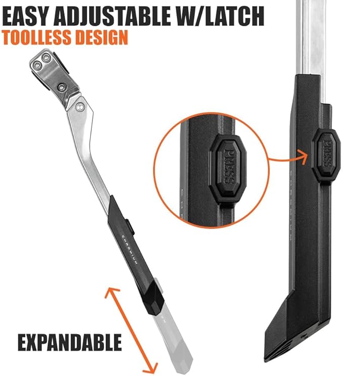 BV Rear Bike Stand for 24"-28" Bikes - Adjustable Bike Kickstand for Adult Bike with 8 Height Levels, Non-Slip Foot & Clamp Grip - Weather-Resistant Aluminum Alloy Bicycle Stand for Road, Mountain BMX