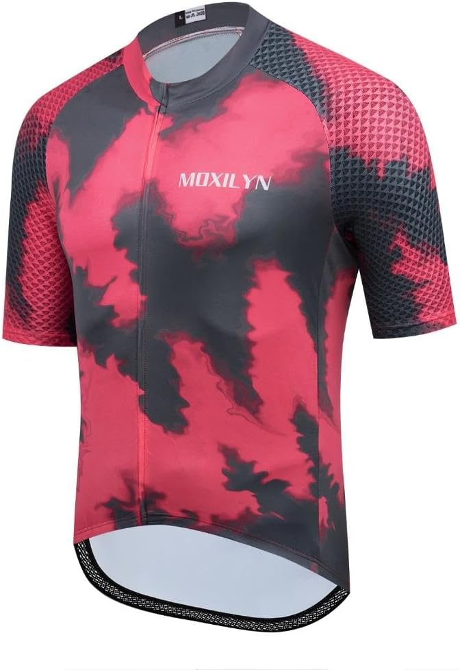 MOXILYN Men's Cycling Jersey Short Sleeve with 4 Pockets Moisture Wicking Breathable Quick Dry MTB Biking Shirt