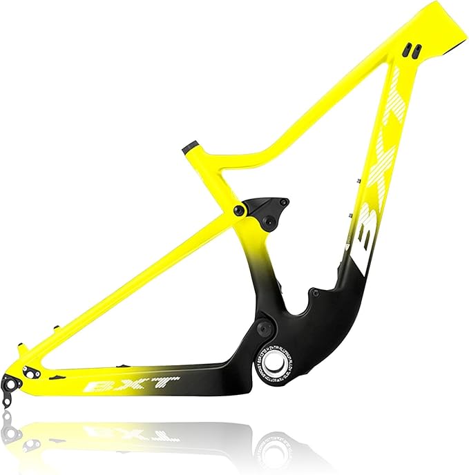 29er Full Suspension Mountain Bike Frame 16/17/19/21inch Carbon Disc Brake Bike Frame XC Soft Tail Enduro Frame Thru-Axle 12 * 142MM/Quick Release 9 * 135MM Travel 100mm(Yellow,29 * 19")