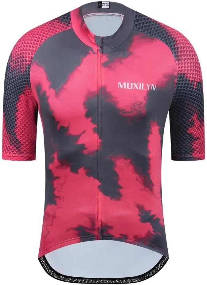 MOXILYN Men's Cycling Jersey Short Sleeve with 4 Pockets Moisture Wicking Breathable Quick Dry MTB Biking Shirt