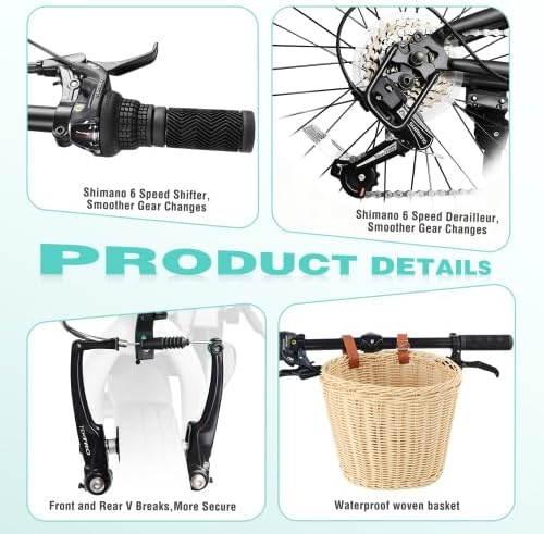 20 Inch Folding Bike for Adults with Basket, Phone Holder & Fenders, Steel Frame 6-Speed City Commuter, Dual V-Brake Portable Compact Bicycle for Men & Women