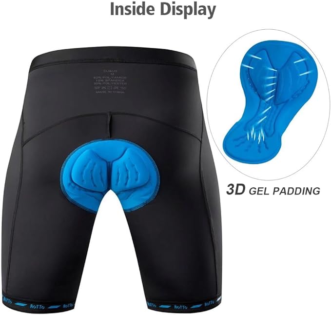 ROTTO Men's Cycling Shorts Padded Bike Shorts with Sponge & Gel Padding for Road & MTB Biking