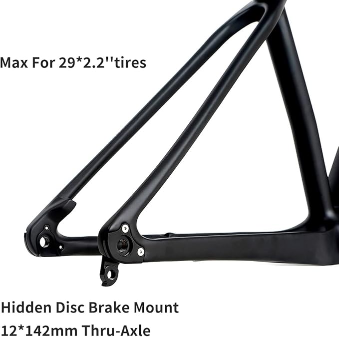 27.5er 29er Carbon Fibre Mountain Bike Frame 15/17/19in Disc Brake Bike Frame XC Cyclocross Hardtail Frame 12 * 142mm Thru-Axle Mens Womens Bikes Frame(Glossy Black,29 * 15")