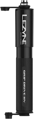 LEZYNE Grip Drive HV High Volume Bike Hand Pump | 90 PSI CNC-Machined Aluminum Mini Bicycle Pump for MTB & Gravel Tires, ABS Flex Hose, Presta & Schrader Compatible, Frame Mount Included