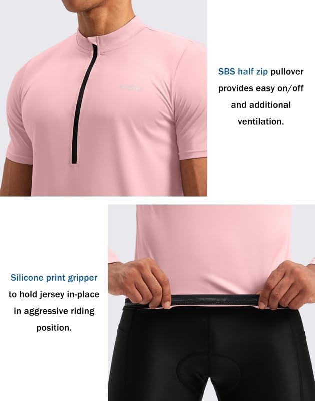 Bikewa Men's Cycling Jersey Moisture Wicking Short Sleeve UPF Half Zip Bike Road Riding Biking Shirts for Men Zipper Pockets