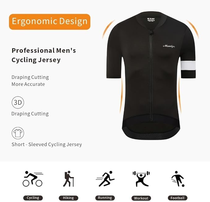 MOXILYN Men's Cycling Jerseys Road Bike Shirts Short Sleeve Full Zipper with 4 Pockets Reflective Widen Anti Slip Hem