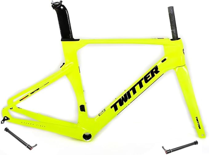 Carbon Road Bike Frameset 46/48/50/52/54/56cm 700c Wind Breaking Racing Frame Internal Routing Disc Brake Frame Set Thru Axle 100mm/142mm(Yellow,48CM)
