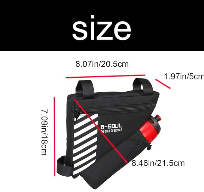 Bike Triangle Frame Bag with Water Bottle Holder, Waterproof Top Tube Bag for Bicycles, Bike Frame Storage Bag for Phone, Wallet, Keys, Tools, Use for Road Bike MTB Bike Accessories