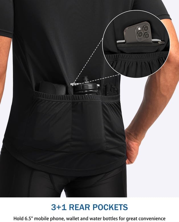 Bikewa Men's Cycling Jersey Moisture Wicking Short Sleeve UPF Half Zip Bike Road Riding Biking Shirts for Men Zipper Pockets