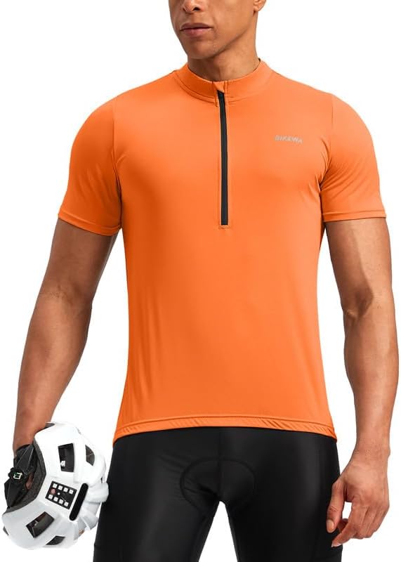 Bikewa Men's Cycling Jersey Moisture Wicking Short Sleeve UPF Half Zip Bike Road Riding Biking Shirts for Men Zipper Pockets