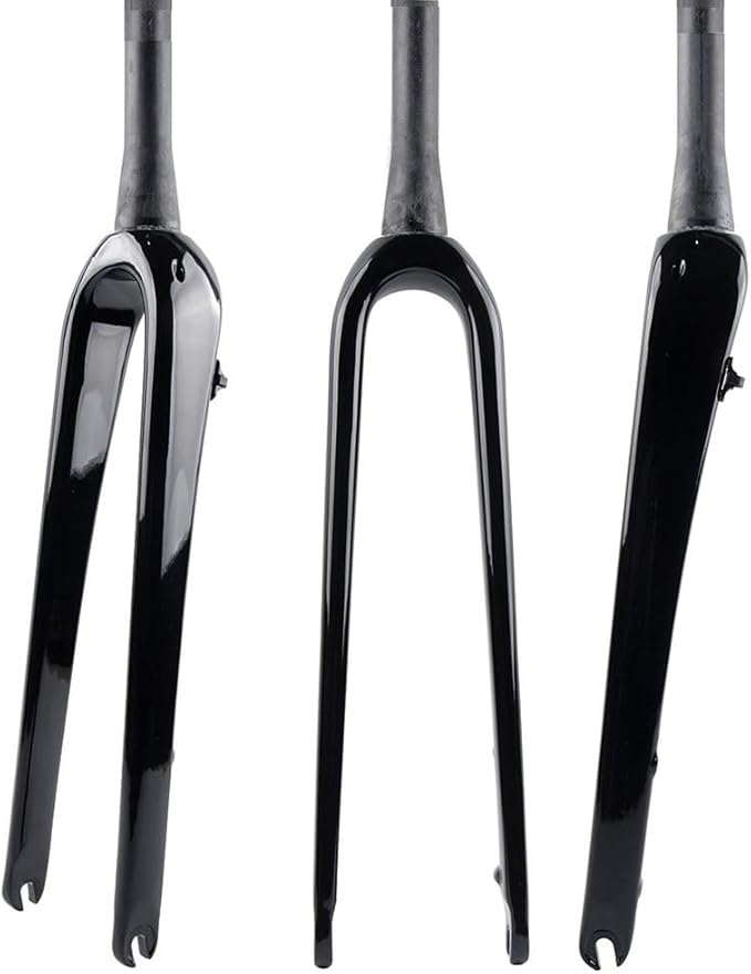 Carbon Fiber Rigid Fork 700C*45C Gravel Fork 1-1/8 Straight/Tapered Threadless Flat Disc Brake Road Bike Fork QR 9mm Lightweight(Tapered Glossy Black)